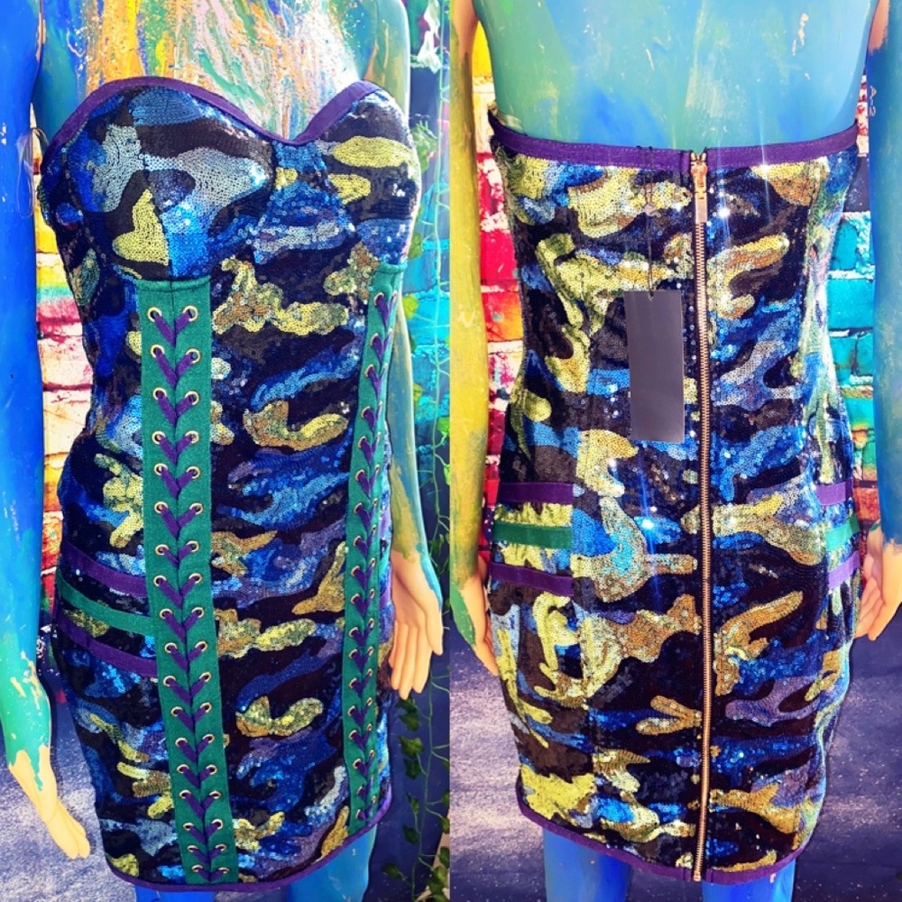 Halter multicolored sequins dress (Body fitting)